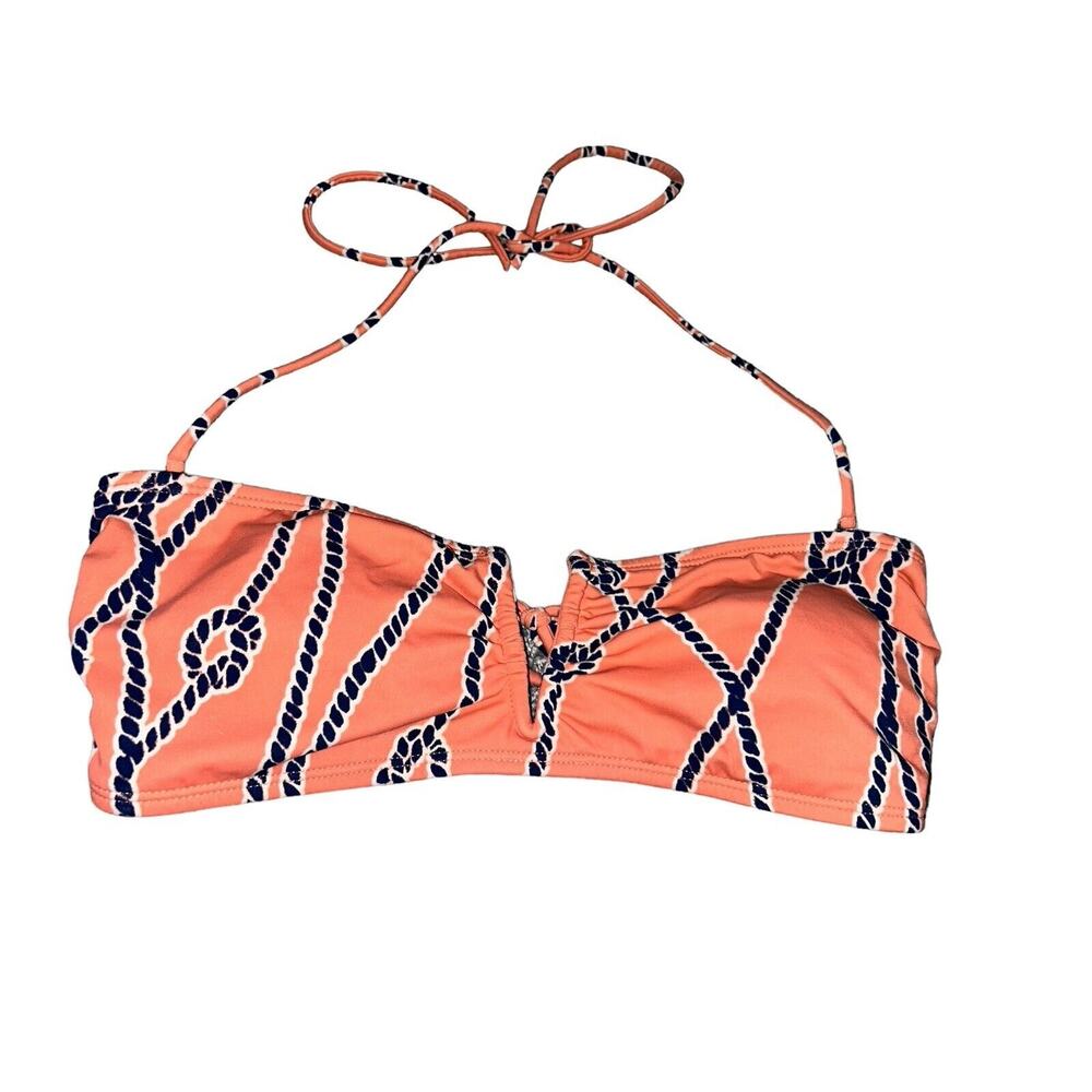 Kirra swim top Bikini Top Size Large- Coral With Navy Ropes